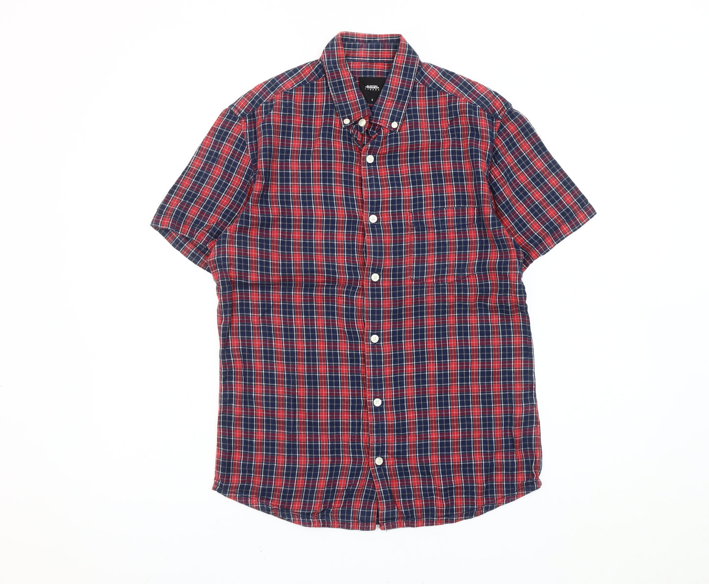 Burton Menswear London Men’s Red Blue Plaid Short Sleeve Shirt S
