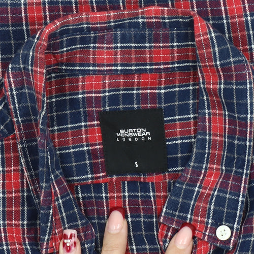 Burton Menswear London Men’s Red Blue Plaid Short Sleeve Shirt S