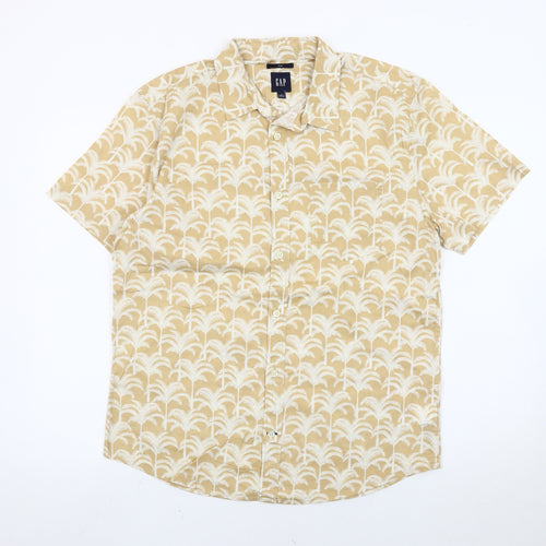 GAP Men’s Beige Slim Fit Hawaiian Beach Short Sleeve Shirt M