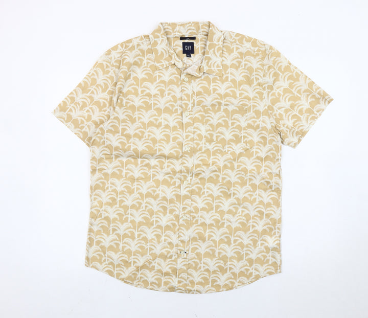 GAP Men’s Beige Slim Fit Hawaiian Beach Short Sleeve Shirt M