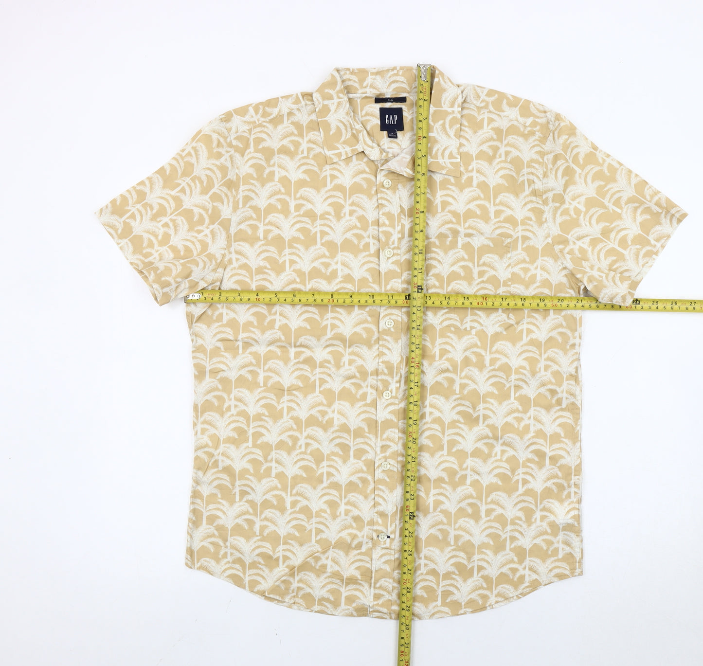 GAP Men’s Beige Slim Fit Hawaiian Beach Short Sleeve Shirt M