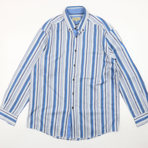 Daniel Grahame Drifter Mens Blue Striped Long Sleeve Cotton Shirt L 44in