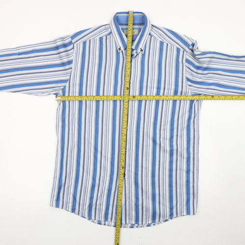 Daniel Grahame Drifter Mens Blue Striped Long Sleeve Cotton Shirt L 44in