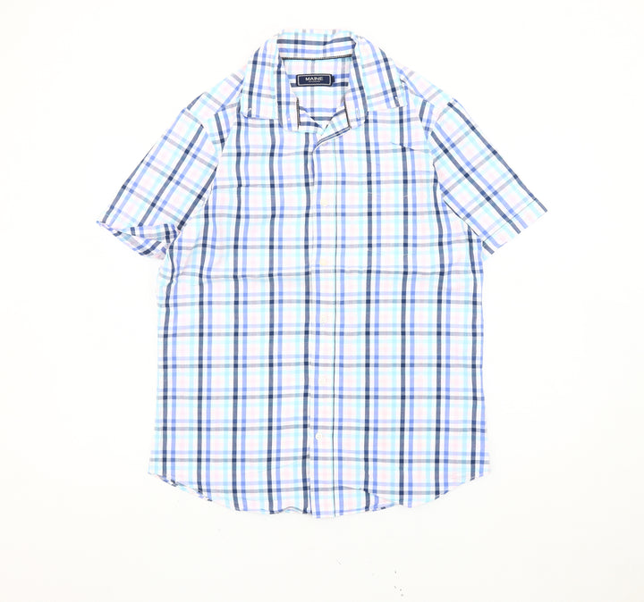Maine New England Men's Blue Check Short Sleeve Cotton Shirt S