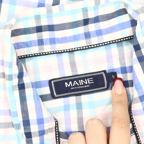 Maine New England Men's Blue Check Short Sleeve Cotton Shirt S