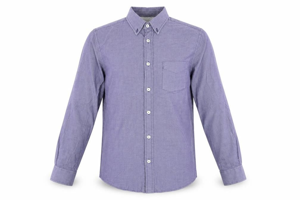 Front view of Ben Sherman Men’s Purple Button-Down Shirt, size S, Cotton Long Sleeve