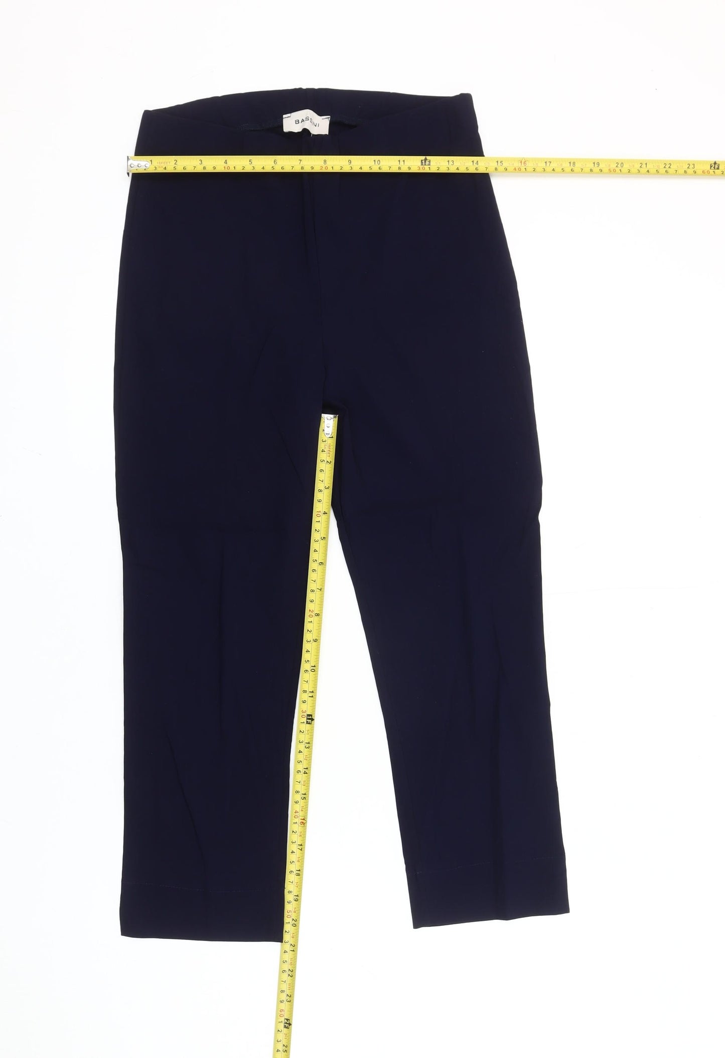 Bassini Womens Blue Size 12 Cropped Straight Stretch Trousers