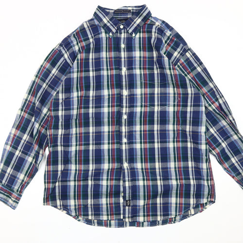Dockers Men Blue Plaid Cotton Button-Up Shirt L Long Sleeve