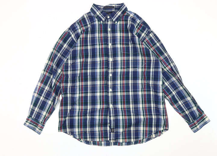 Dockers Men Blue Plaid Cotton Button-Up Shirt L Long Sleeve