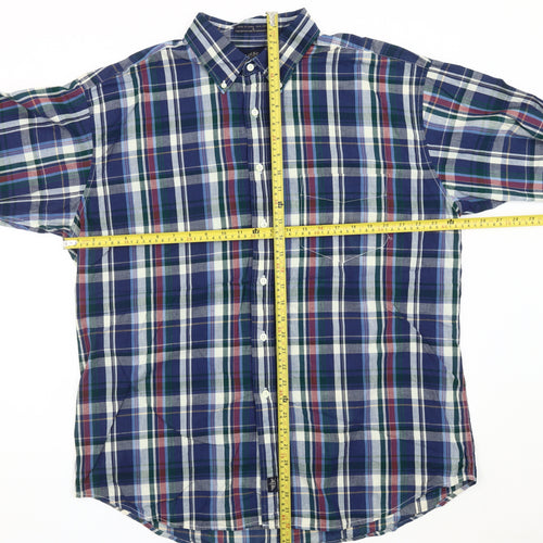 Dockers Men Blue Plaid Cotton Button-Up Shirt L Long Sleeve