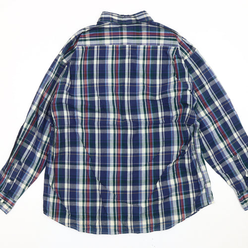 Dockers Men Blue Plaid Cotton Button-Up Shirt L Long Sleeve