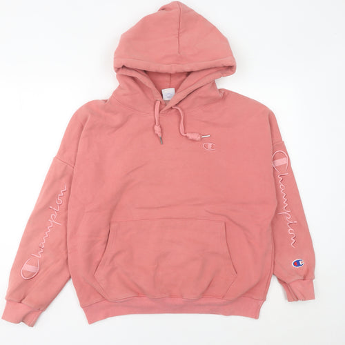 Champion Womens Pink Medium Pullover Hoodie Embroidered Logo Cotton