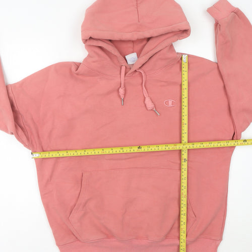 Champion Womens Pink Medium Pullover Hoodie Embroidered Logo Cotton