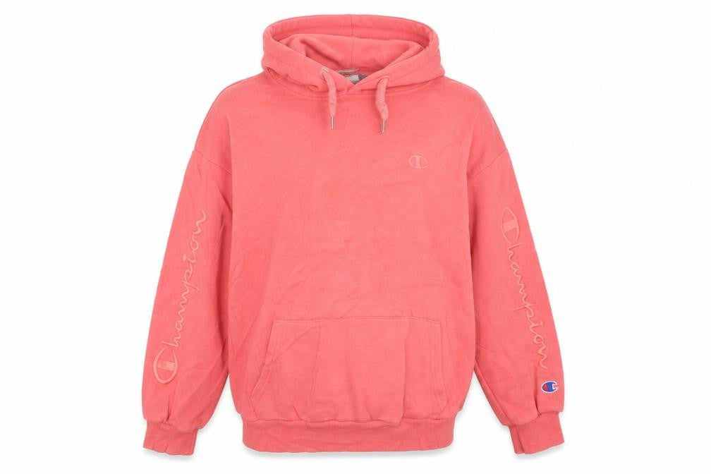 Front view of Champion Women’s Pink Pullover Hoodie Medium Cotton Casual