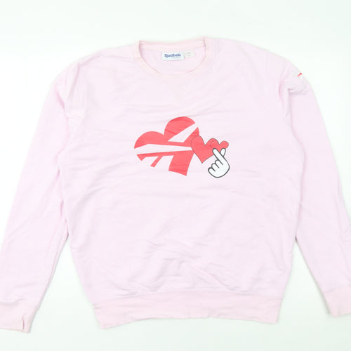 Reebok Women’s Pink Sweatshirt UK 10 Pullover Crew Neck Logo Print