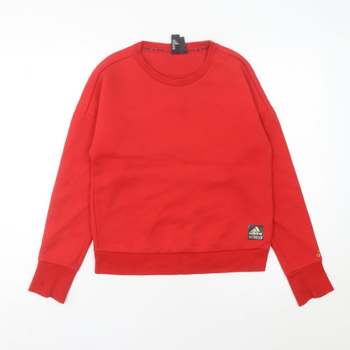 Adidas Womens Red Sweatshirt Size 8 Logo Pullover Sportswear