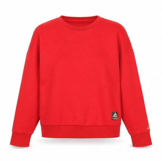 Front view of Adidas women’s red sweatshirt, size UK 8, logo pullover sportswear