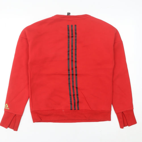 Adidas Womens Red Sweatshirt Size 8 Logo Pullover Sportswear