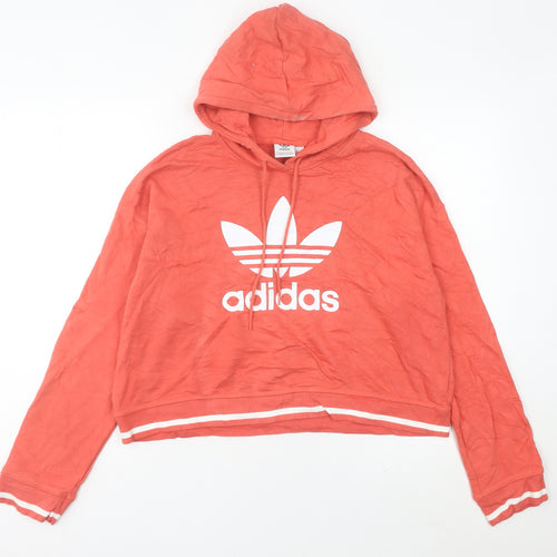 Adidas Womens Orange Pullover Hoodie Size 12 Logo Sportswear