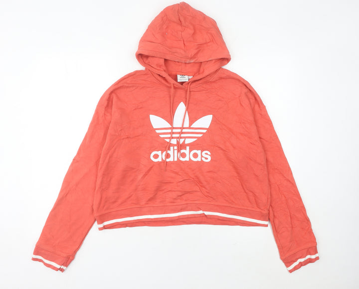Adidas Womens Orange Pullover Hoodie Size 12 Logo Sportswear