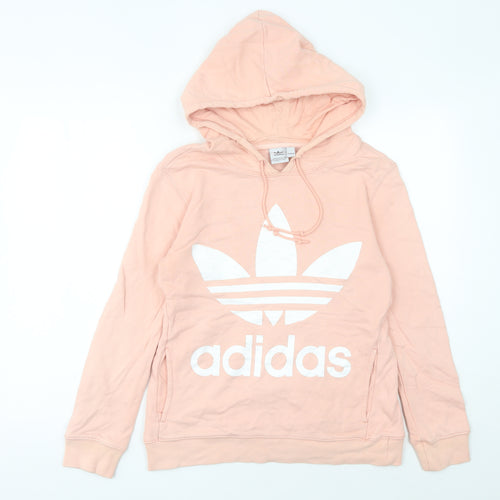 Adidas Womens Pink Pullover Hoodie Size 6 UK Logo Print Sweatshirt