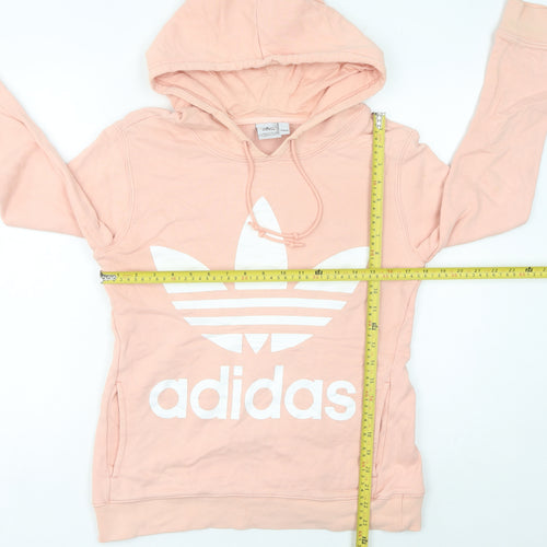Adidas Womens Pink Pullover Hoodie Size 6 UK Logo Print Sweatshirt