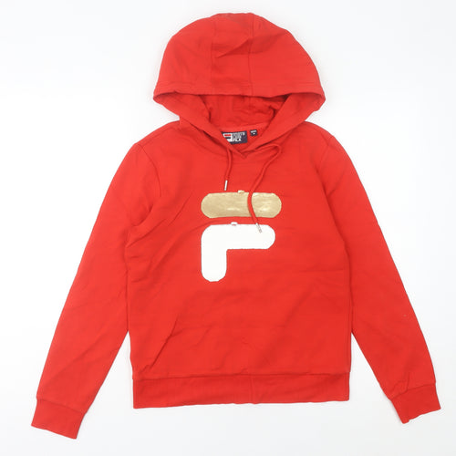 Fila White Line Women’s Red Hoodie UK 8 Logo Pullover Cotton Blend