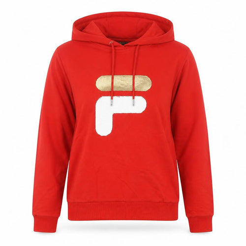 Fila White Line Women’s Red Hoodie UK 8 Logo Pullover Cotton Blend