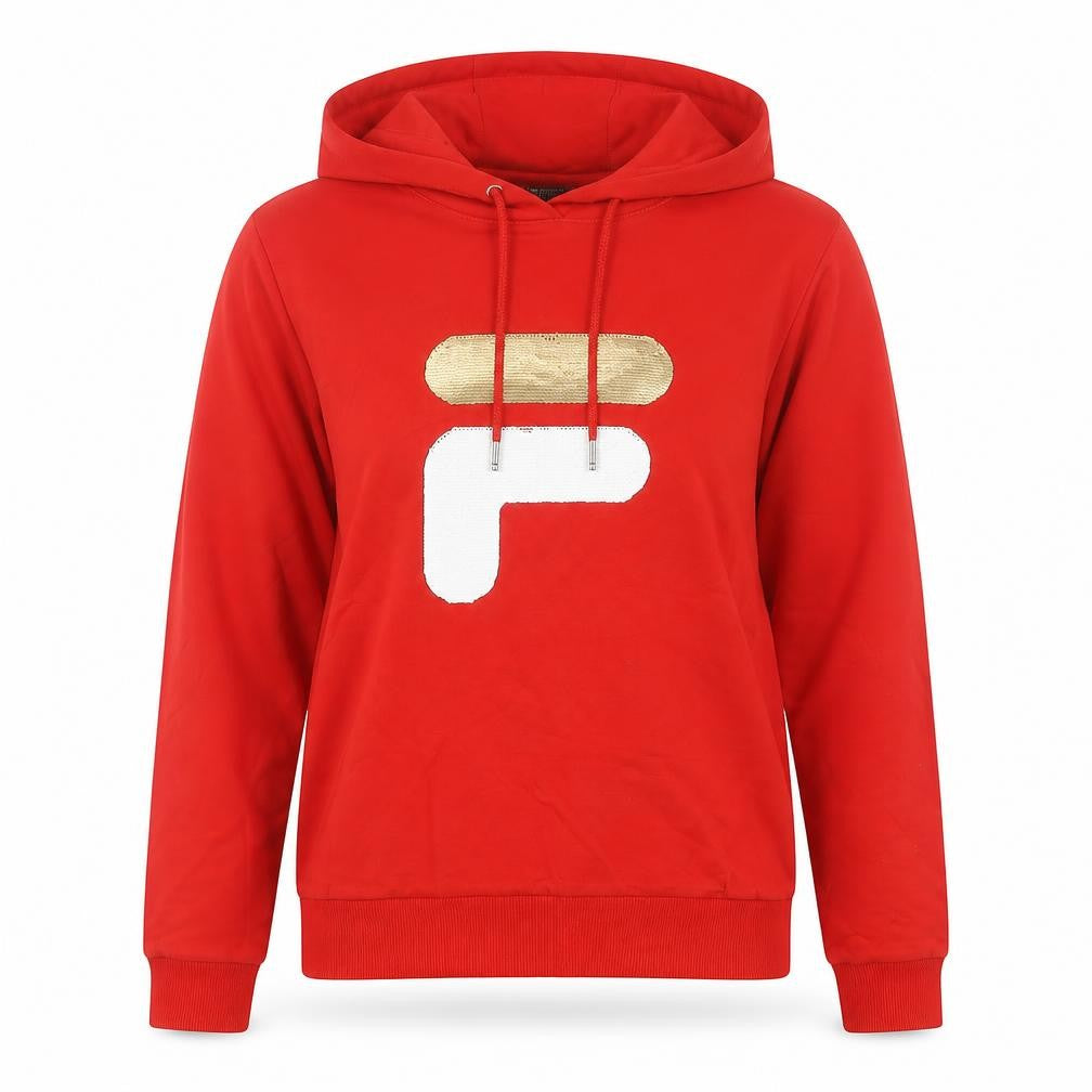 Fila White Line Women’s Red Hoodie UK 8 Logo Pullover Cotton Blend