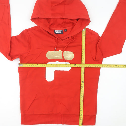 Fila White Line Women’s Red Hoodie UK 8 Logo Pullover Cotton Blend