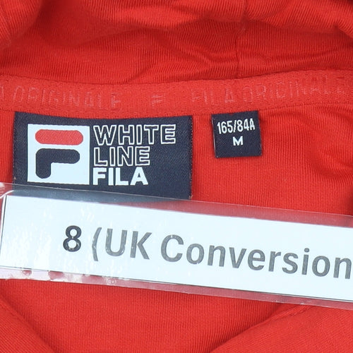 Fila White Line Women’s Red Hoodie UK 8 Logo Pullover Cotton Blend