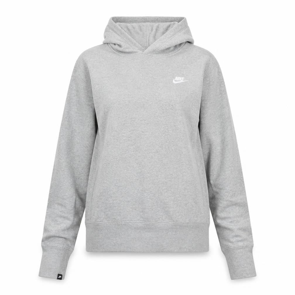 Front view of Nike women’s grey hoodie, size UK 8, cotton pullover sportswear