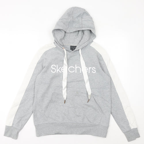 Skechers Womens Grey Hoodie Size 8 Pullover Logo Hooded Sweatshirt