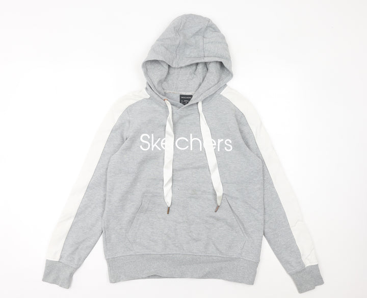 Skechers Womens Grey Hoodie Size 8 Pullover Logo Hooded Sweatshirt