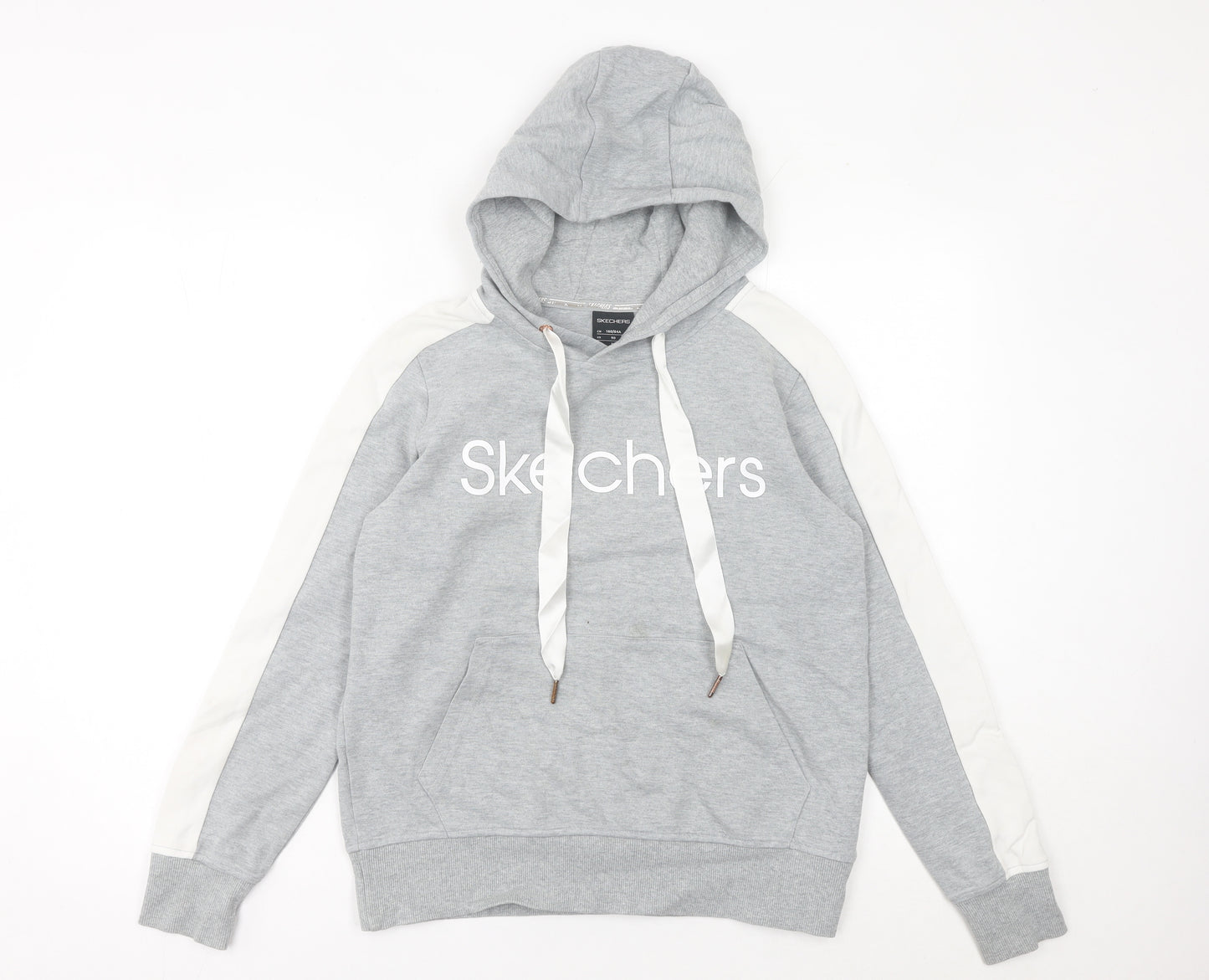 Skechers Womens Grey Hoodie Size 8 Pullover Logo Hooded Sweatshirt
