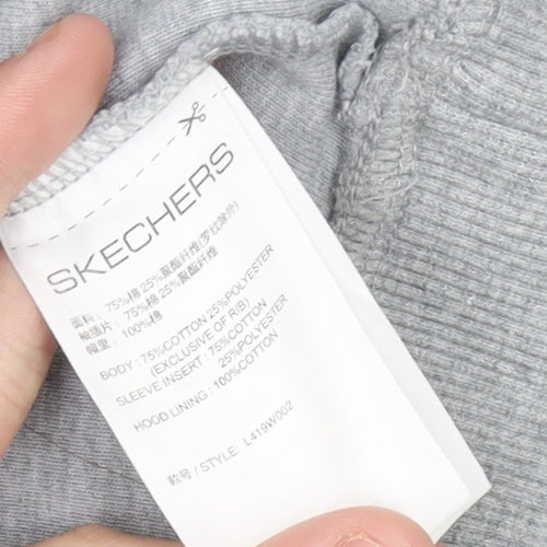Skechers Womens Grey Hoodie Size 8 Pullover Logo Hooded Sweatshirt