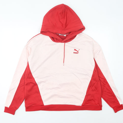 Puma Womens Red Pink Hooded Pullover Hoodie UK 10 Cotton Blend