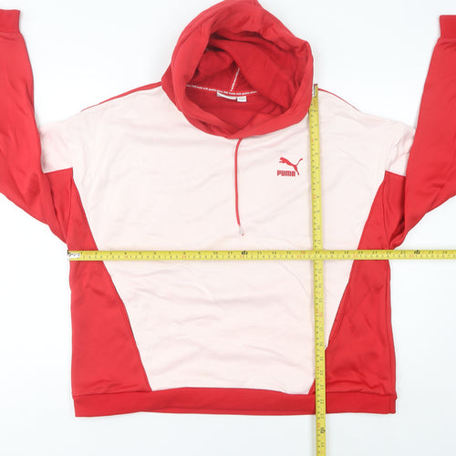 Puma Womens Red Pink Hooded Pullover Hoodie UK 10 Cotton Blend