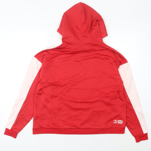Puma Womens Red Pink Hooded Pullover Hoodie UK 10 Cotton Blend