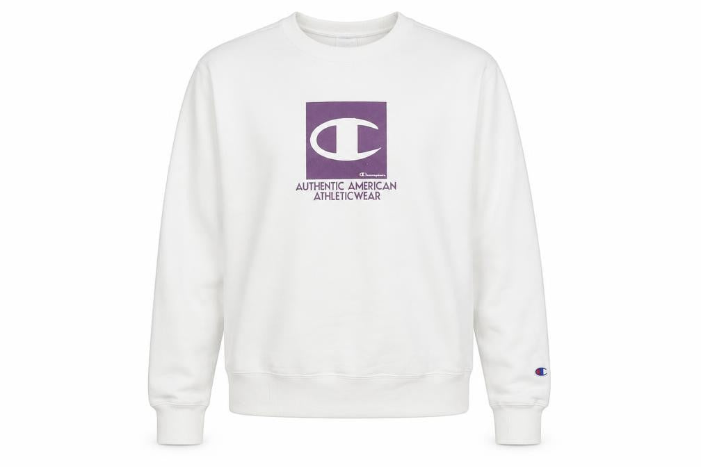 Front view of Champion Women’s White Small Sweatshirt Crew Neck Athletic Logo