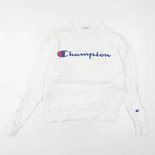 Champion Womens White XS Pullover Sweatshirt Logo Crew Neck