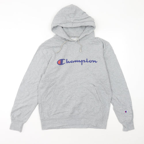 Champion Unisex Grey Pullover Hoodie Large Logo Athletic Sweatshirt