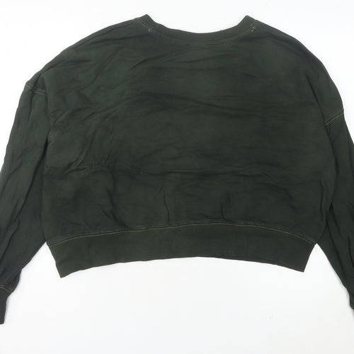 Nike Womens Green Cotton Sweatshirt UK 10 Regular Fit Crew Neck