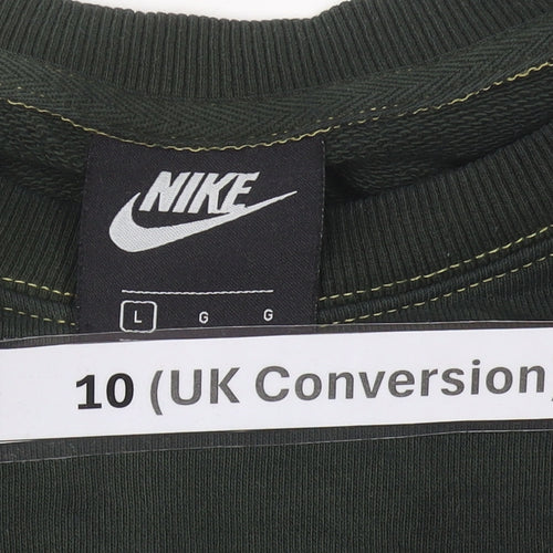 Nike Womens Green Cotton Sweatshirt UK 10 Regular Fit Crew Neck