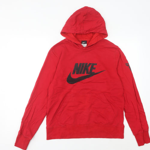 Nike Womens Red Hoodie UK Size 10 Pullover Logo Cotton Blend