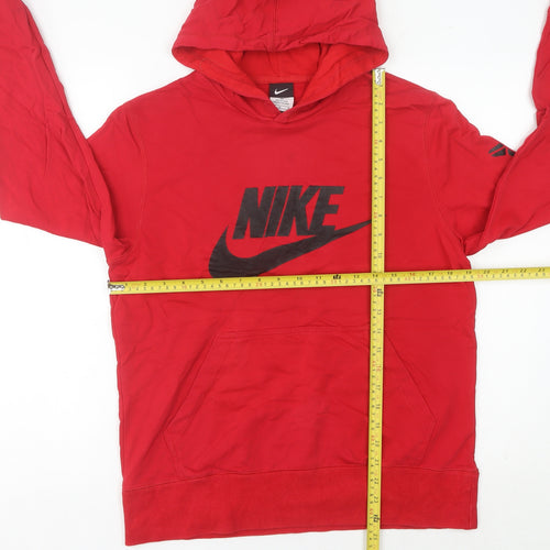 Nike Womens Red Hoodie UK Size 10 Pullover Logo Cotton Blend
