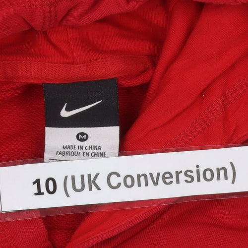 Nike Womens Red Hoodie UK Size 10 Pullover Logo Cotton Blend