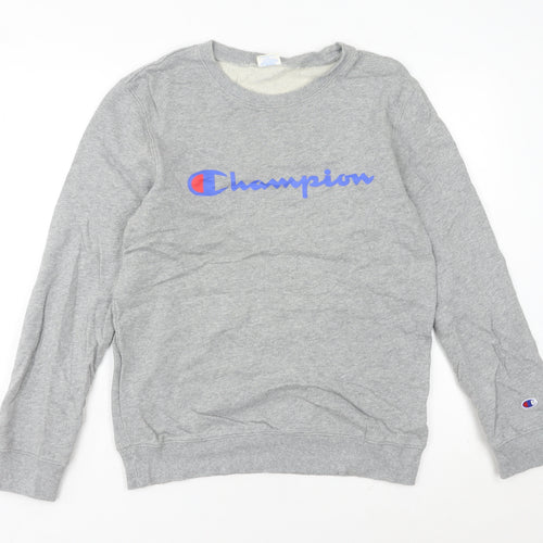 Champion Womens Grey Pullover Sweatshirt L Logo Athletic Casual