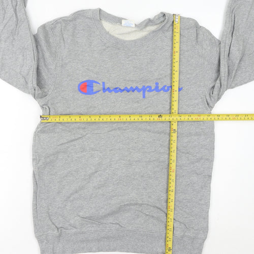 Champion Womens Grey Pullover Sweatshirt L Logo Athletic Casual