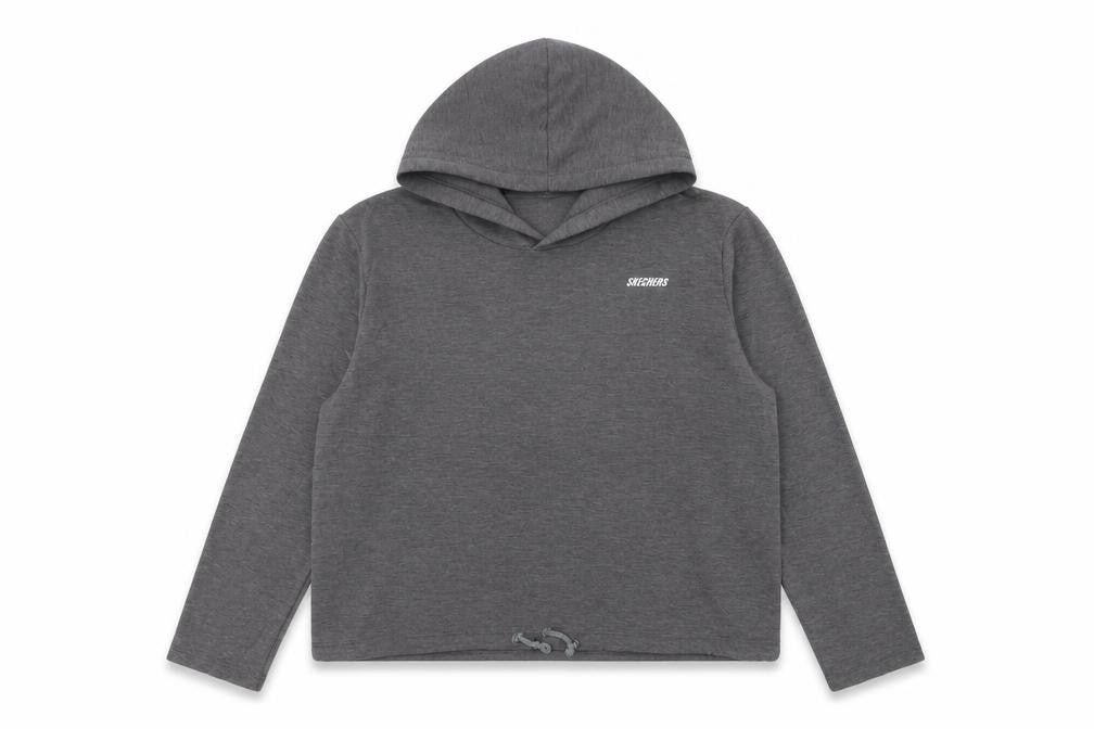 Front view of Skechers women’s grey hoodie, size UK 12, uk pullover long sleeve